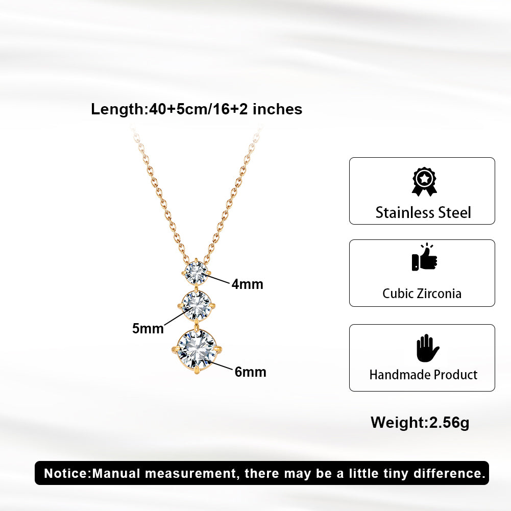Dainty Three-Stone Cascading Graduated CZ Pendant Necklace