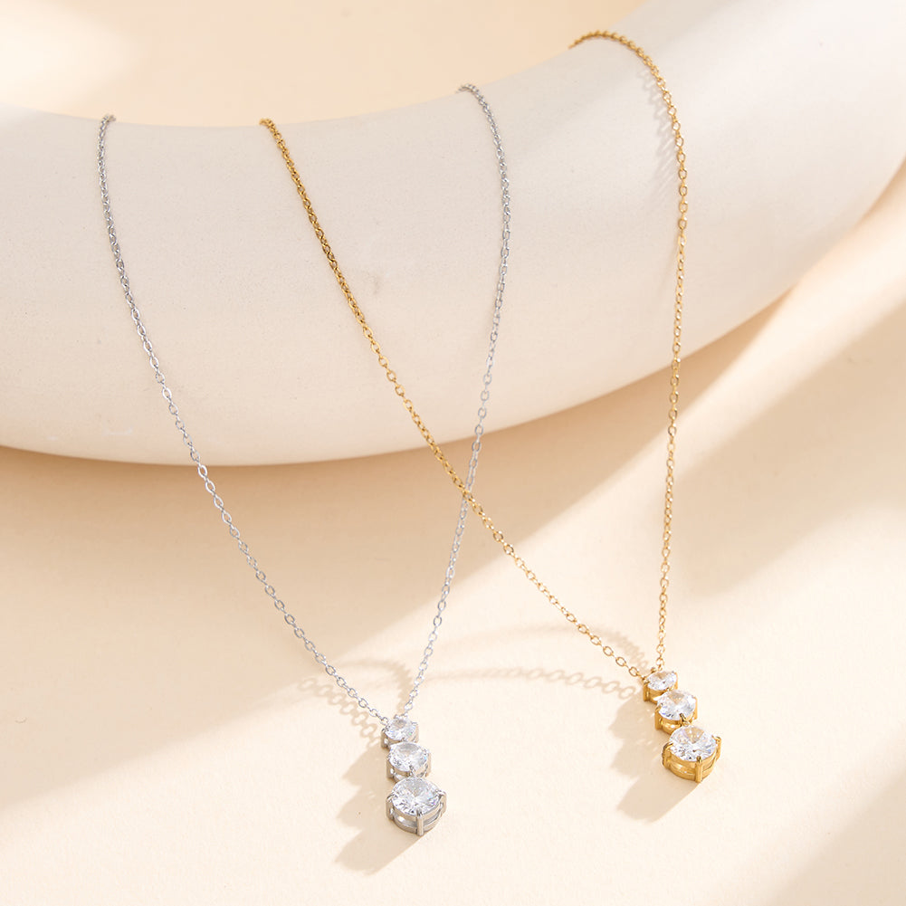 Dainty Three-Stone Cascading Graduated CZ Pendant Necklace