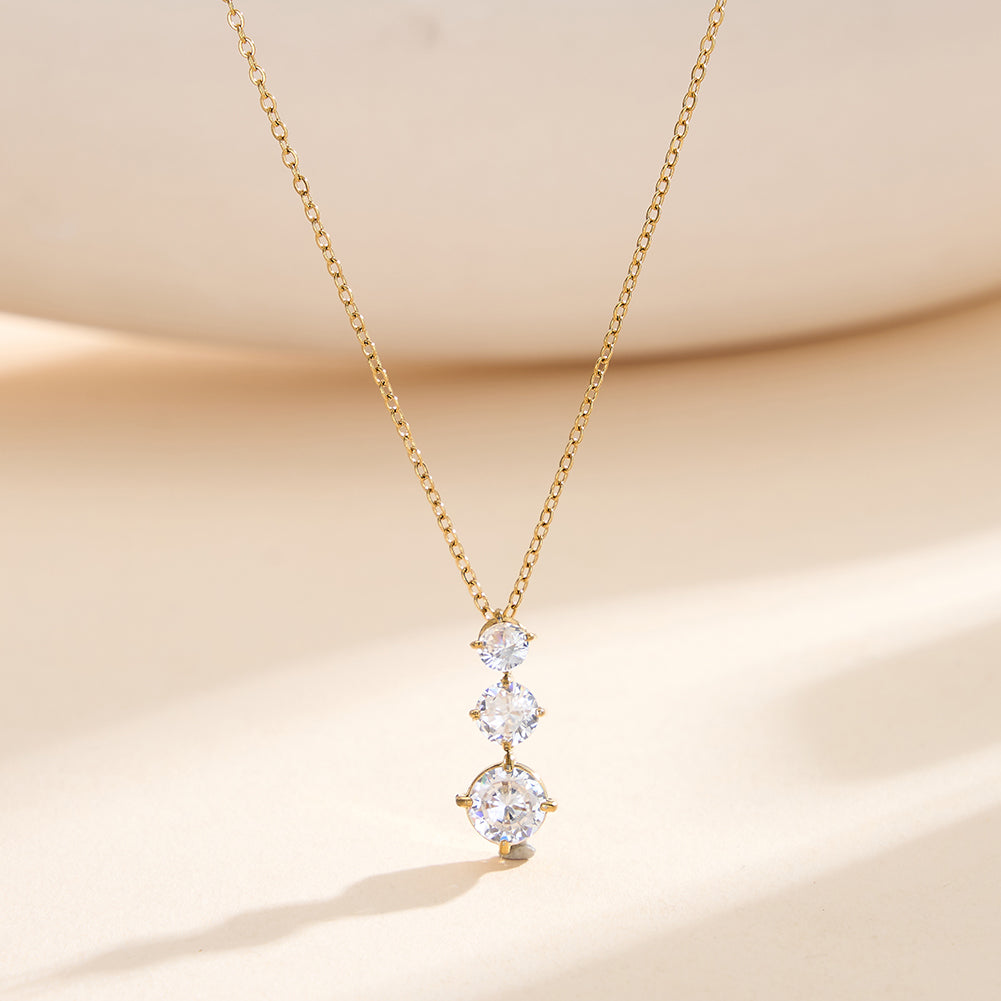 Dainty Three-Stone Cascading Graduated CZ Pendant Necklace