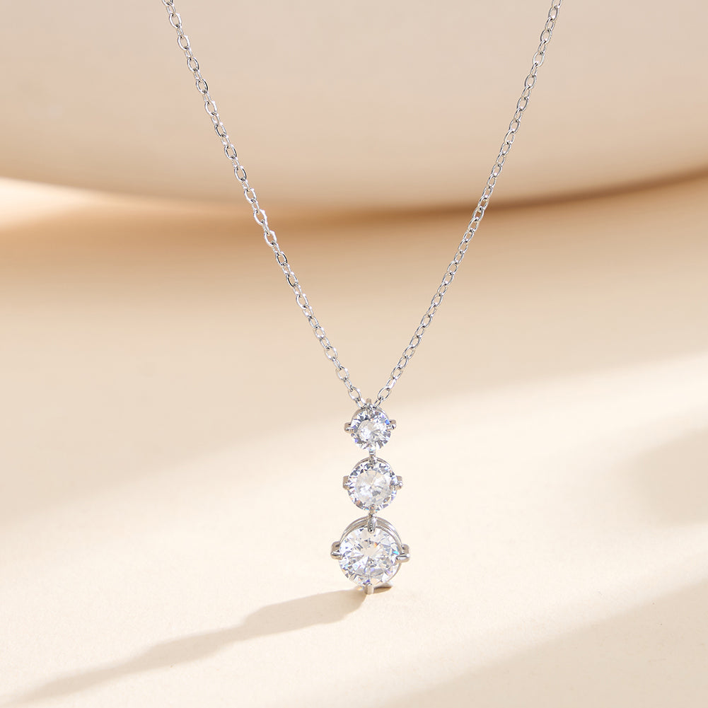 Dainty Three-Stone Cascading Graduated CZ Pendant Necklace