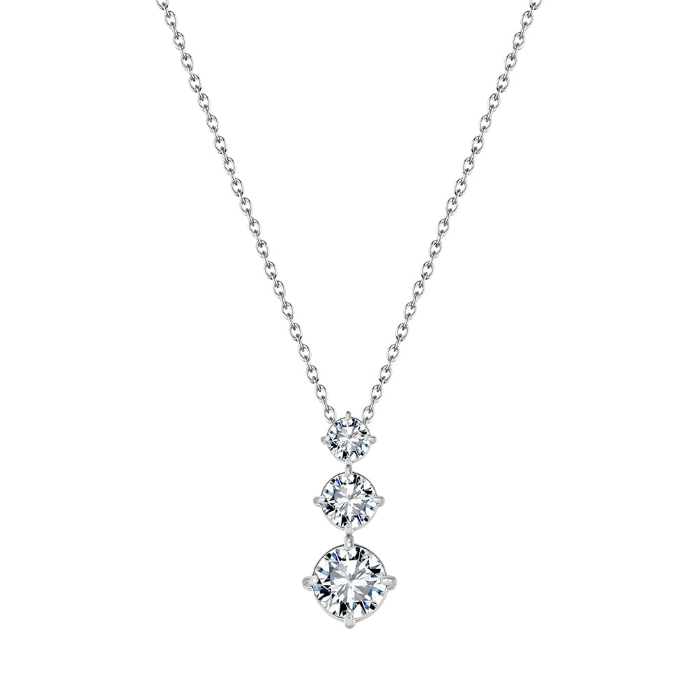 Dainty Three-Stone Cascading Graduated CZ Pendant Necklace