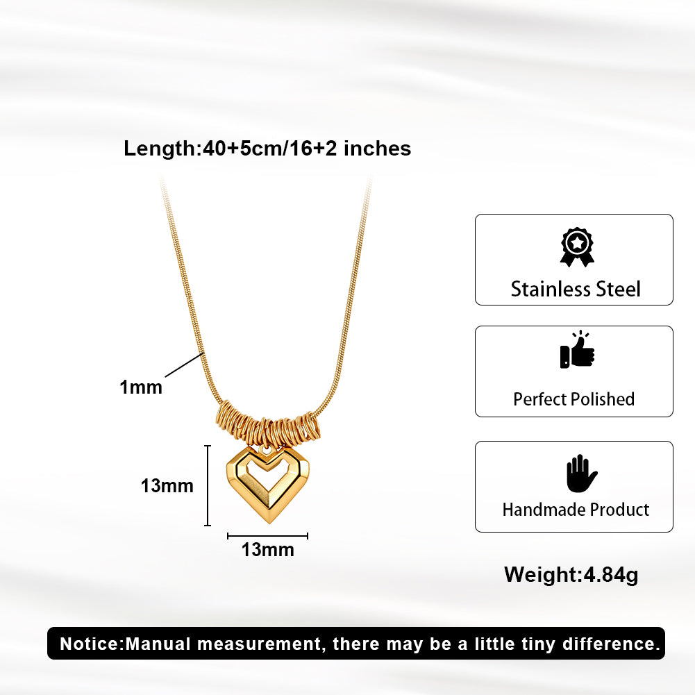 Modernist Multi-Ring Geometric Hollow Heart Necklace