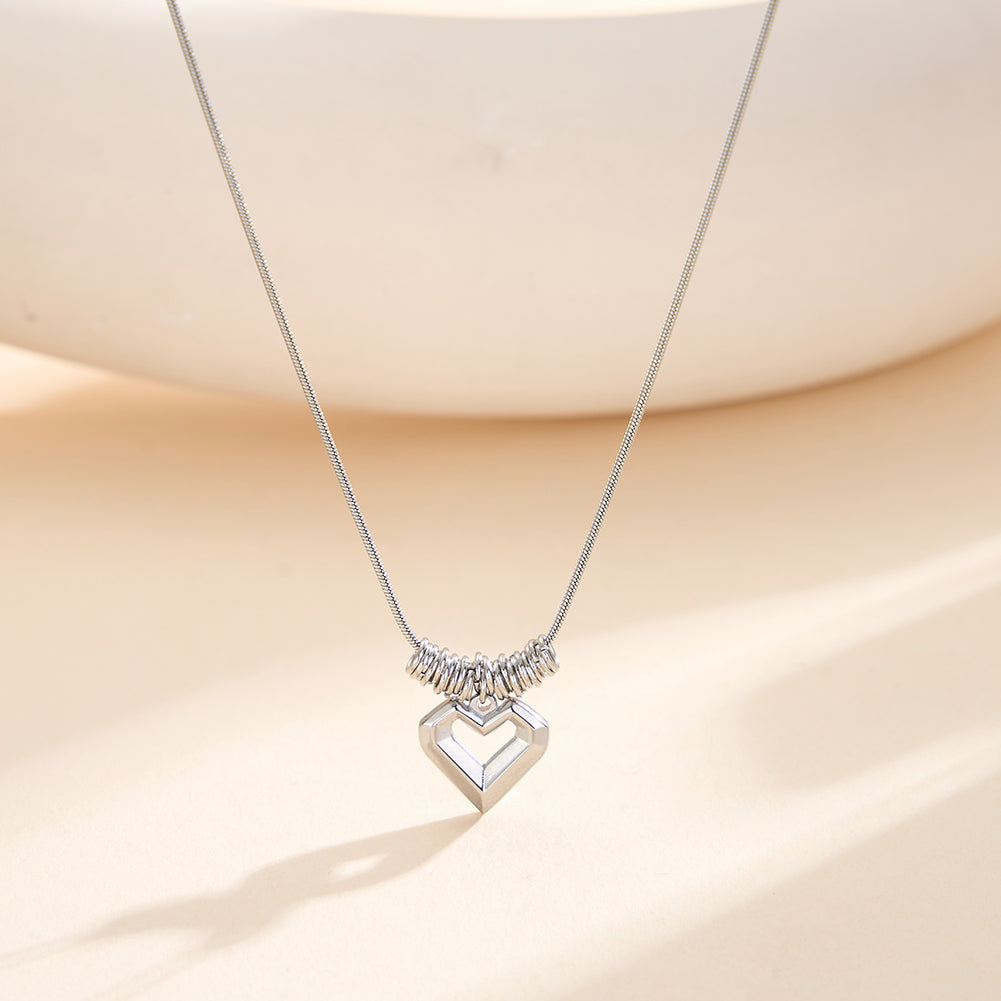 Modernist Multi-Ring Geometric Hollow Heart Necklace