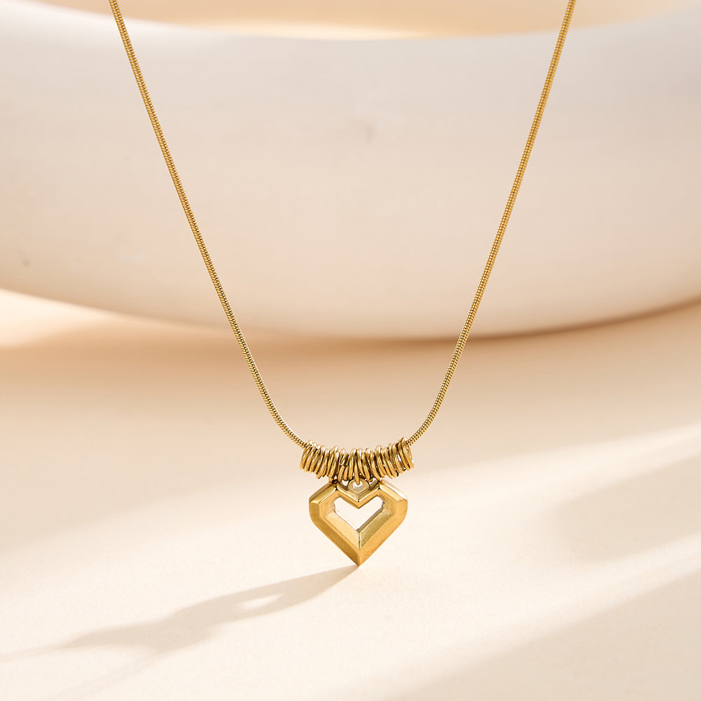 Modernist Multi-Ring Geometric Hollow Heart Necklace