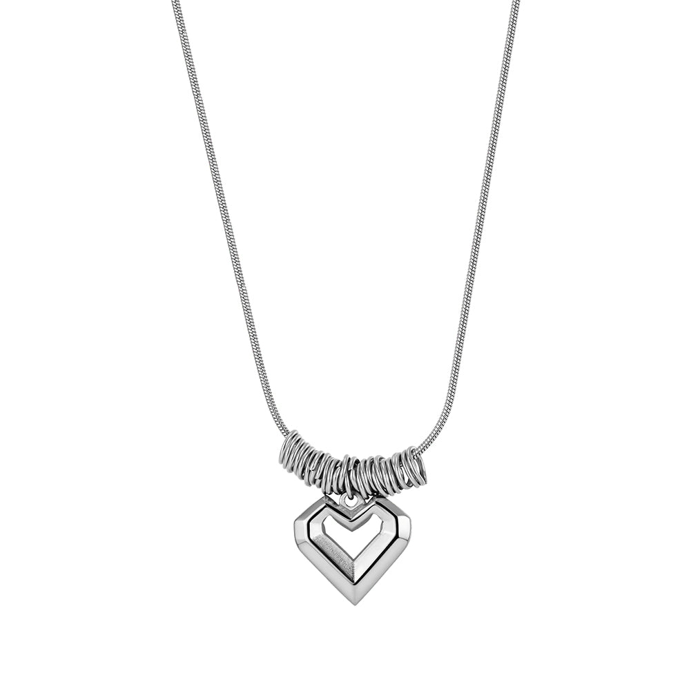 Modernist Multi-Ring Geometric Hollow Heart Necklace