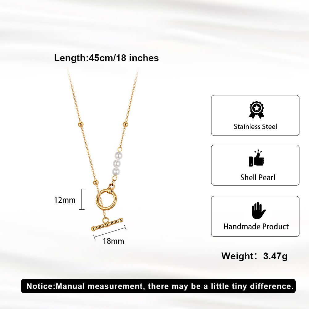 Elegant French Asymmetric Shell Pearl OT-Clasp Necklace