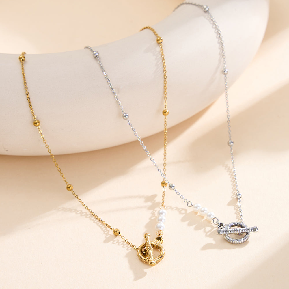 Elegant French Asymmetric Shell Pearl OT-Clasp Necklace