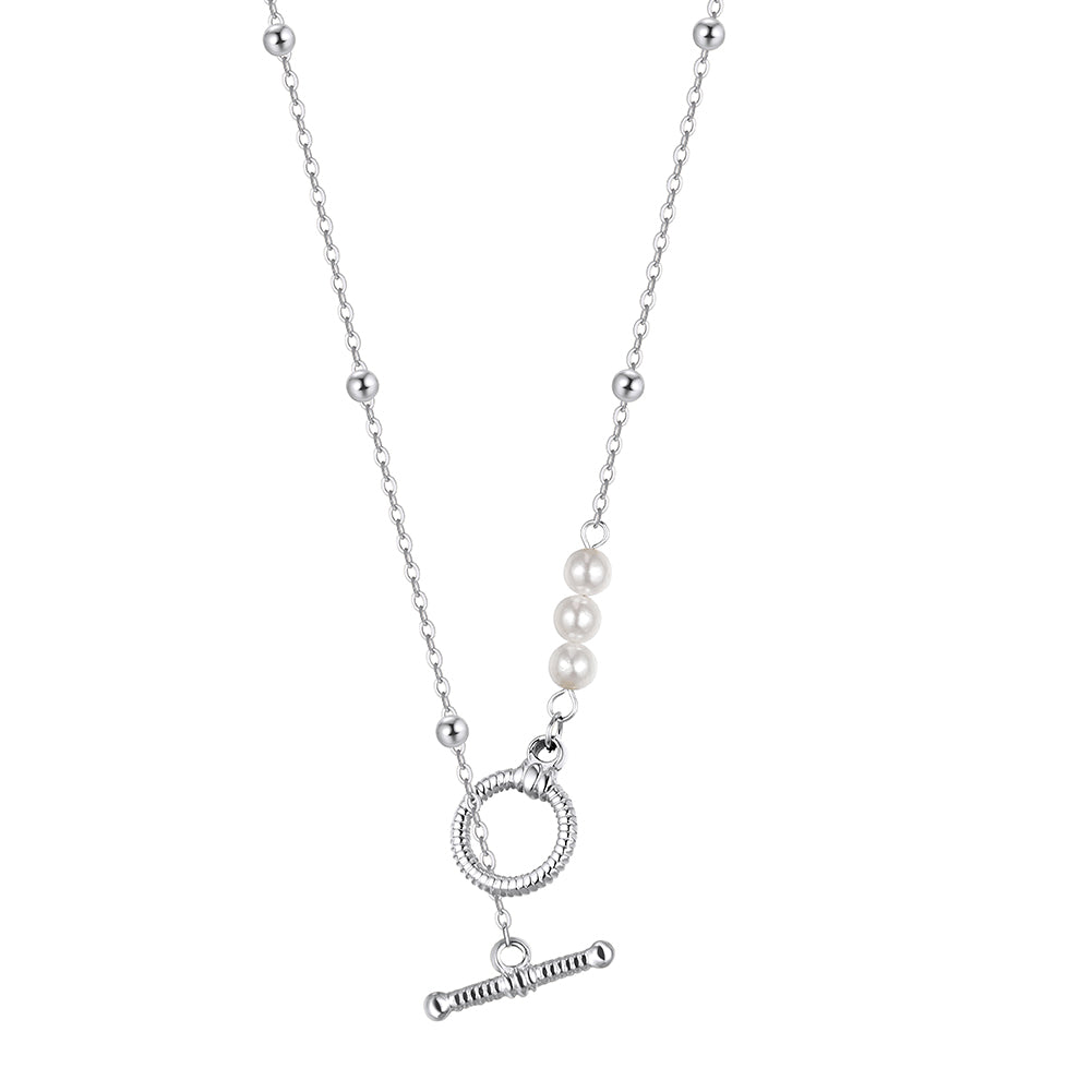 Elegant French Asymmetric Shell Pearl OT-Clasp Necklace