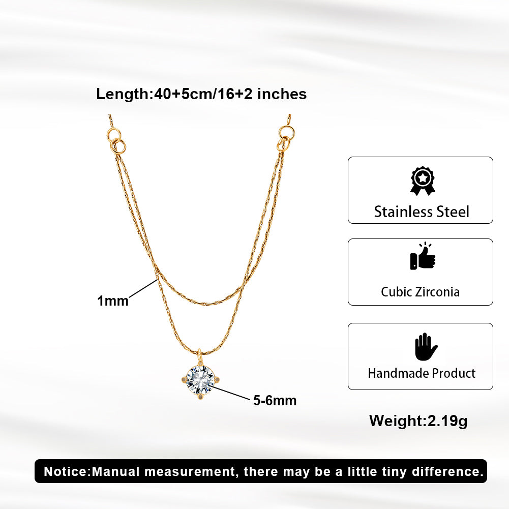 Chic Double-Layer Solitaire Pendant Liquid Snake Chain Necklace