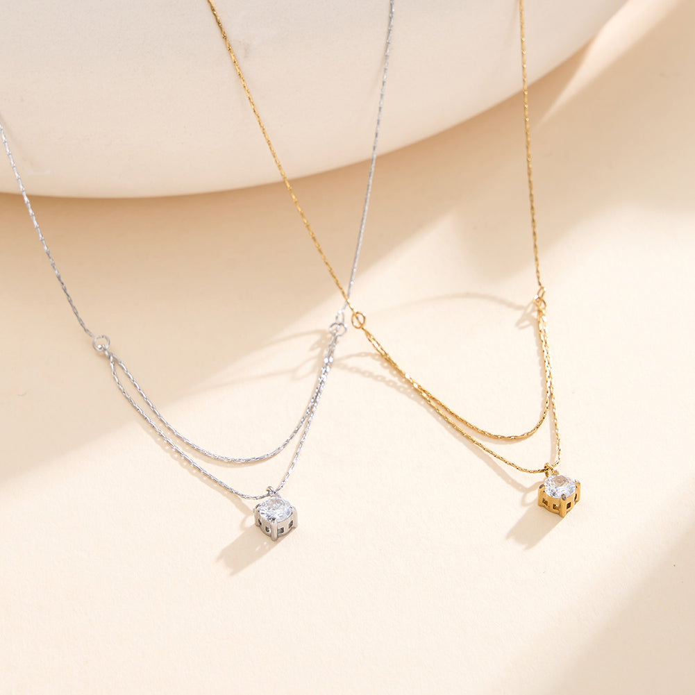 Chic Double-Layer Solitaire Pendant Liquid Snake Chain Necklace