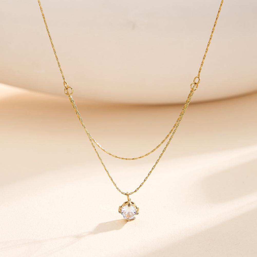 Chic Double-Layer Solitaire Pendant Liquid Snake Chain Necklace