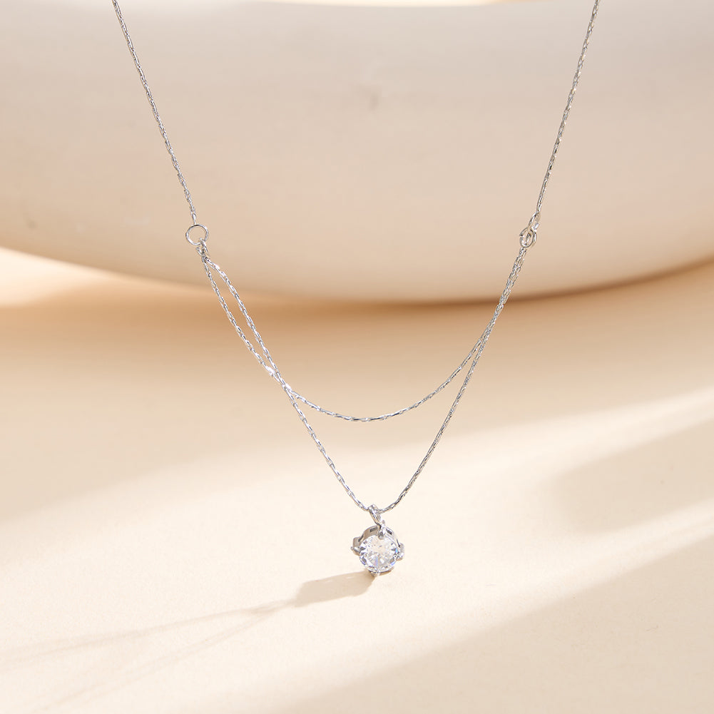 Chic Double-Layer Solitaire Pendant Liquid Snake Chain Necklace