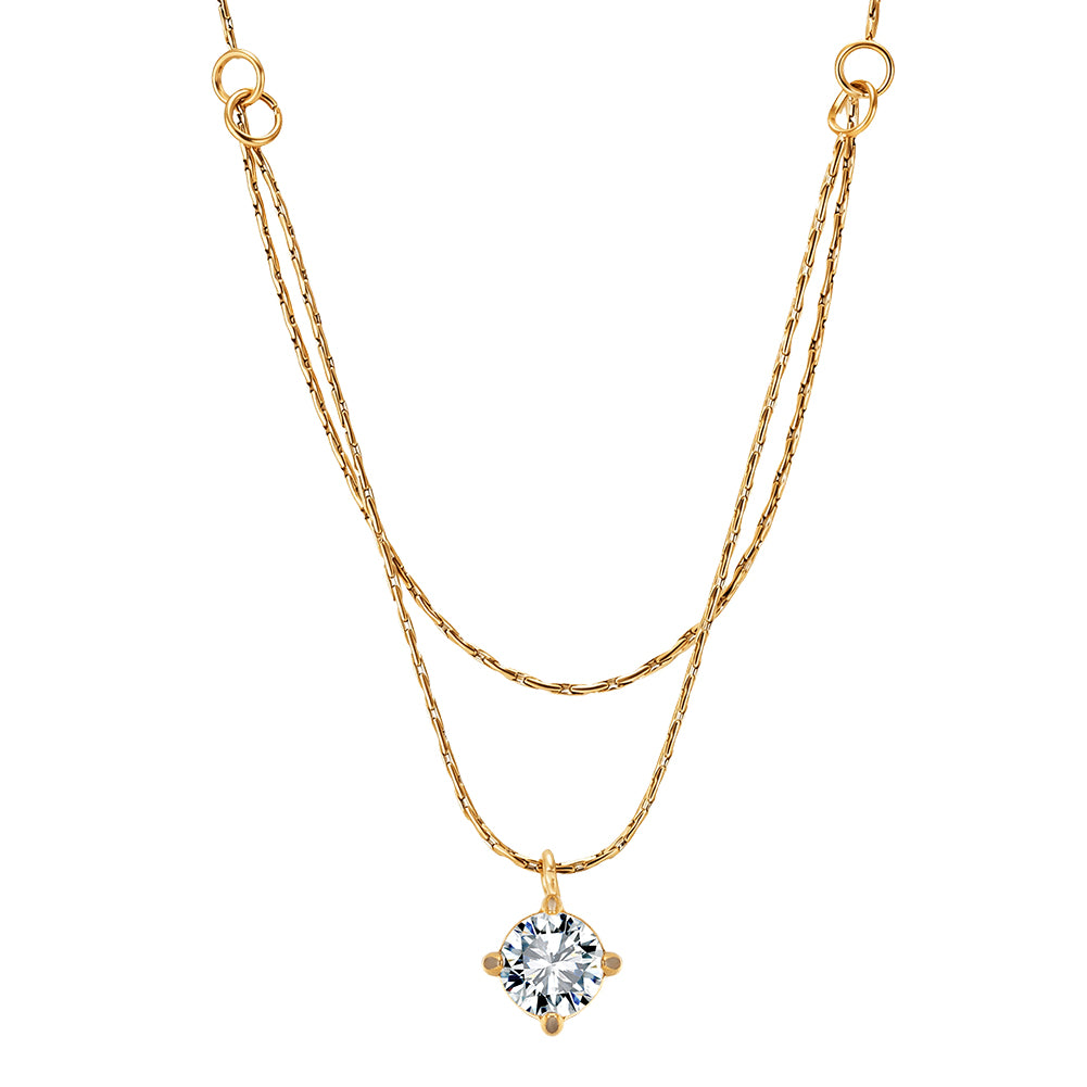 Chic Double-Layer Solitaire Pendant Liquid Snake Chain Necklace