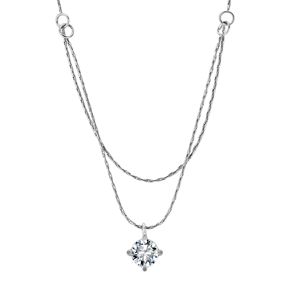 Chic Double-Layer Solitaire Pendant Liquid Snake Chain Necklace