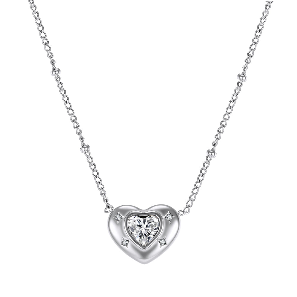 Aura Amour // Starburst Puffy Heart CZ Pendant Necklace