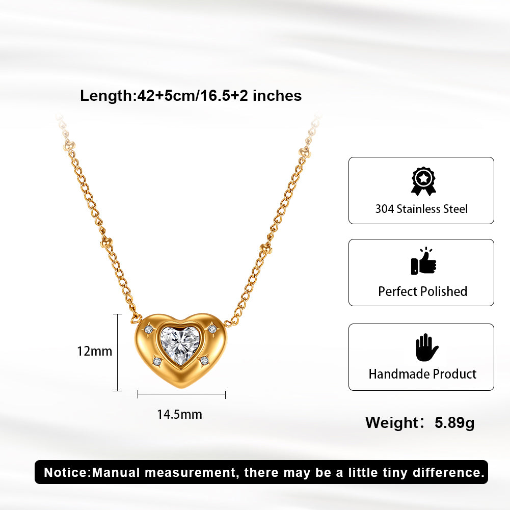 Aura Amour // Starburst Puffy Heart CZ Pendant Necklace