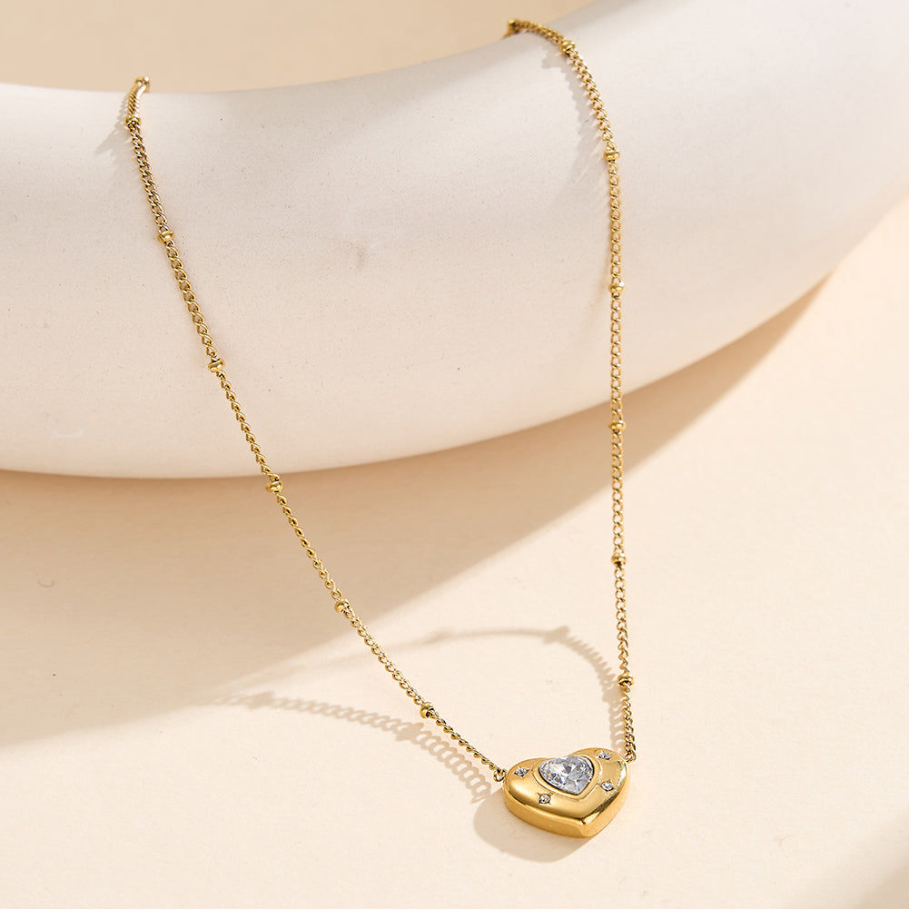 Aura Amour // Starburst Puffy Heart CZ Pendant Necklace