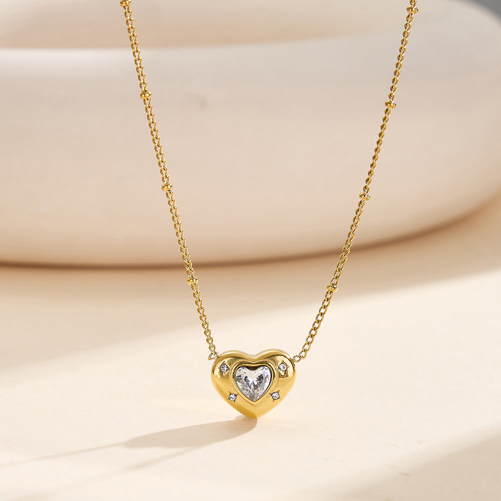 Aura Amour // Starburst Puffy Heart CZ Pendant Necklace