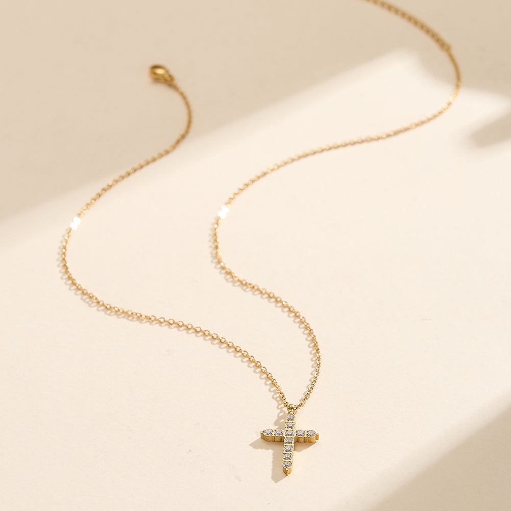 Aura Celestial // Pave CZ Crystal Cross Pendant Necklace