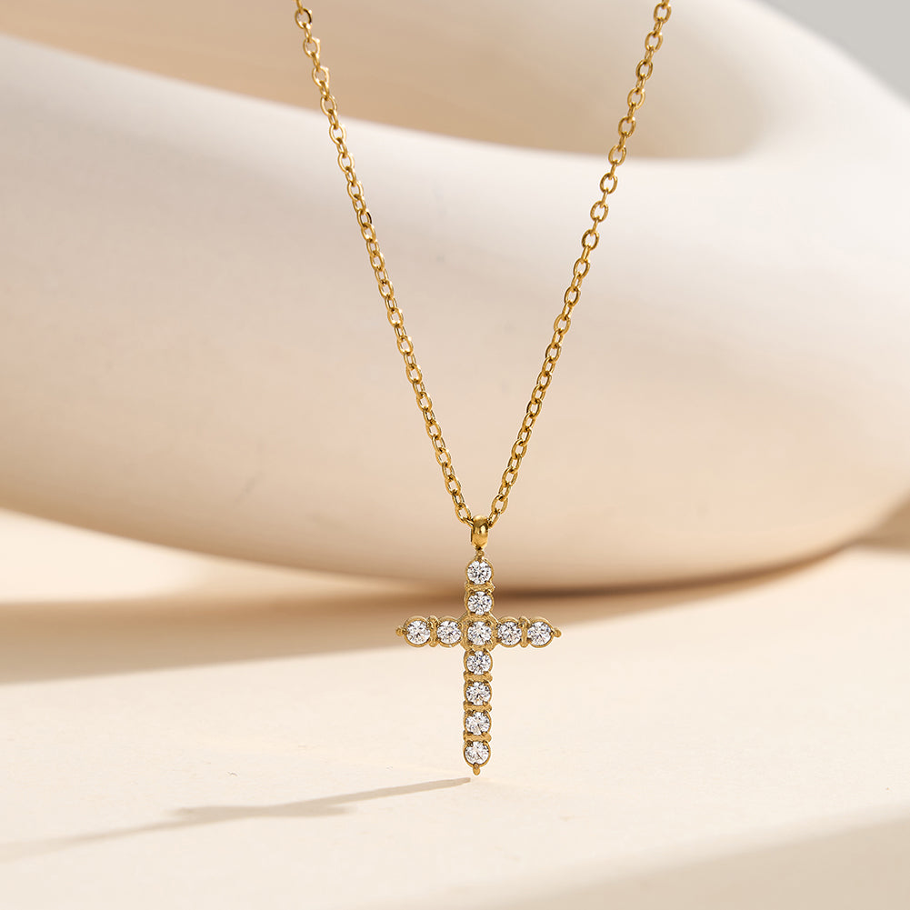 Aura Celestial // Pave CZ Crystal Cross Pendant Necklace