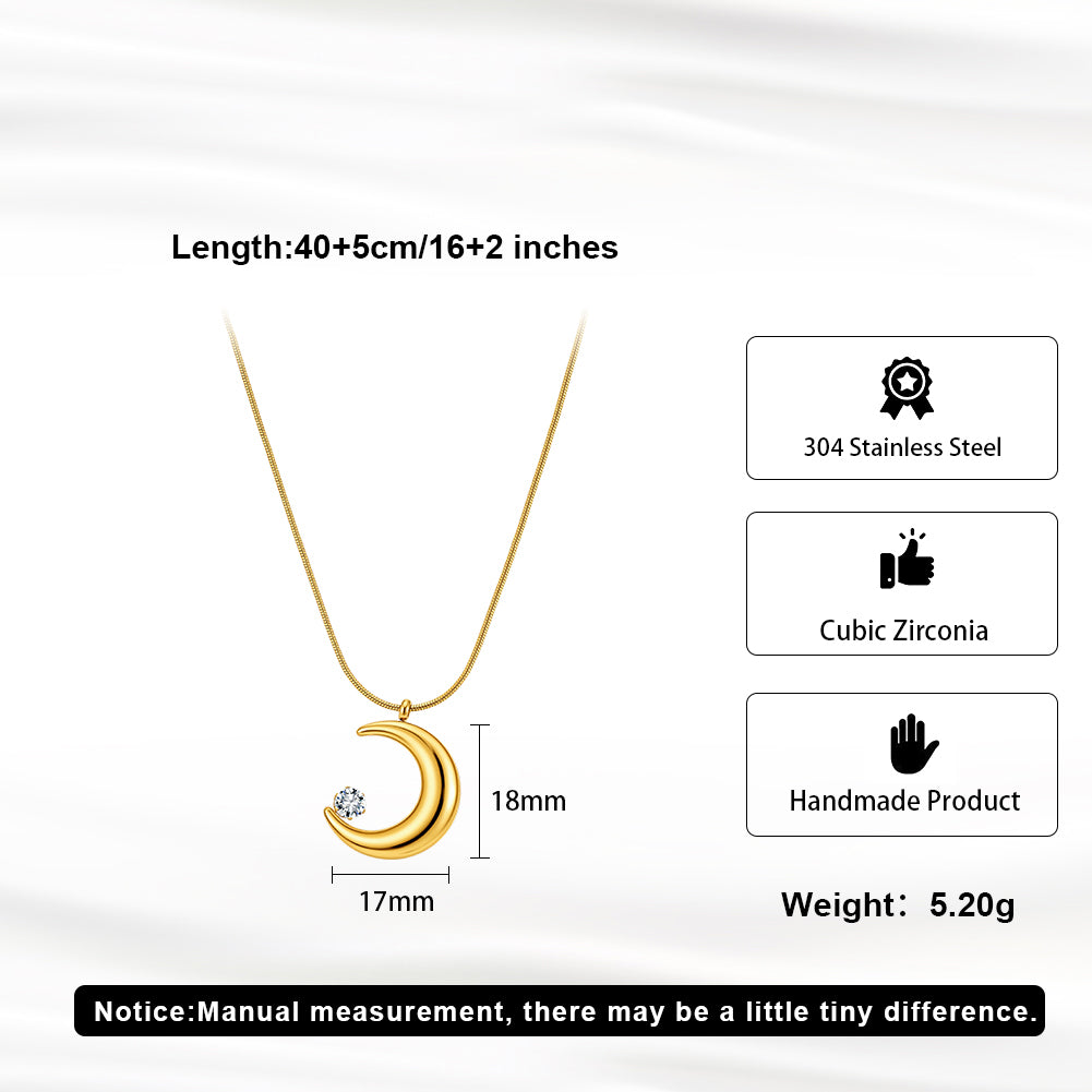 Aura Celestial // Sculptural Crescent Moon CZ Pendant Necklace