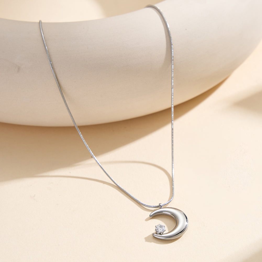 Aura Celestial // Sculptural Crescent Moon CZ Pendant Necklace
