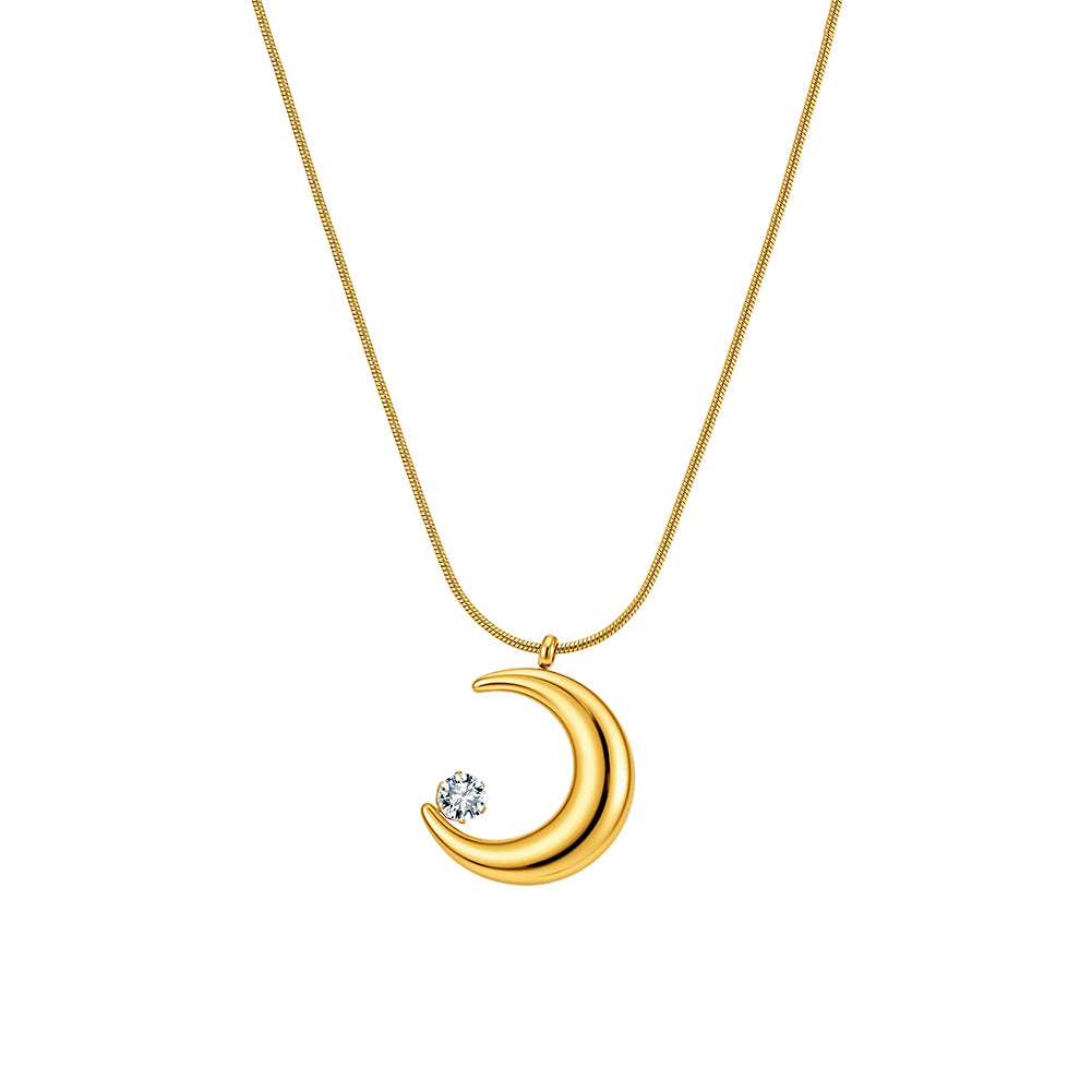Aura Celestial // Sculptural Crescent Moon CZ Pendant Necklace