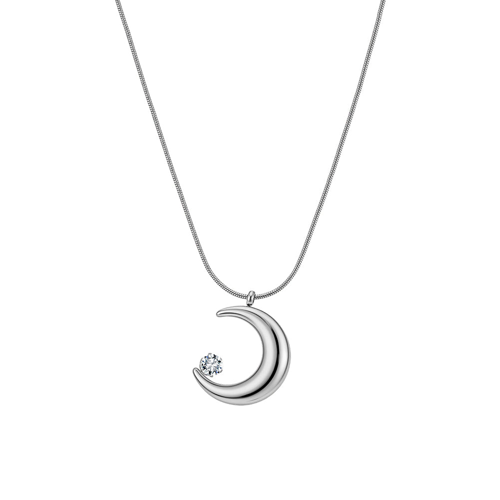 Aura Celestial // Sculptural Crescent Moon CZ Pendant Necklace