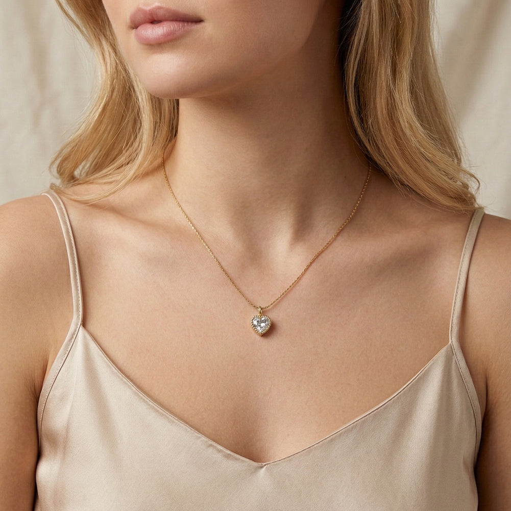 Aura Amour // Heart-Cut CZ Crystal Beaded Pendant Necklace