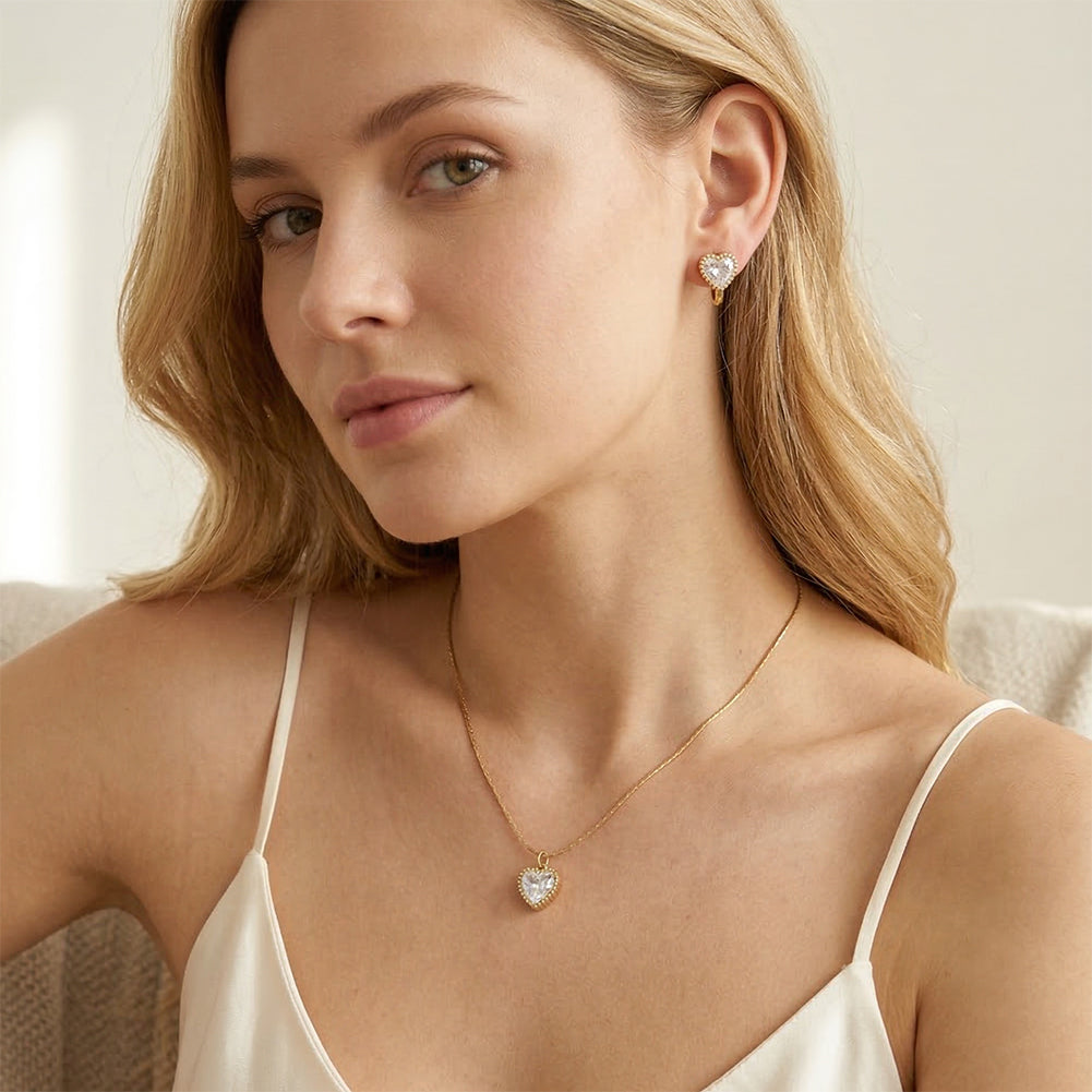 Aura Amour // Heart-Cut CZ Crystal Beaded Pendant Necklace