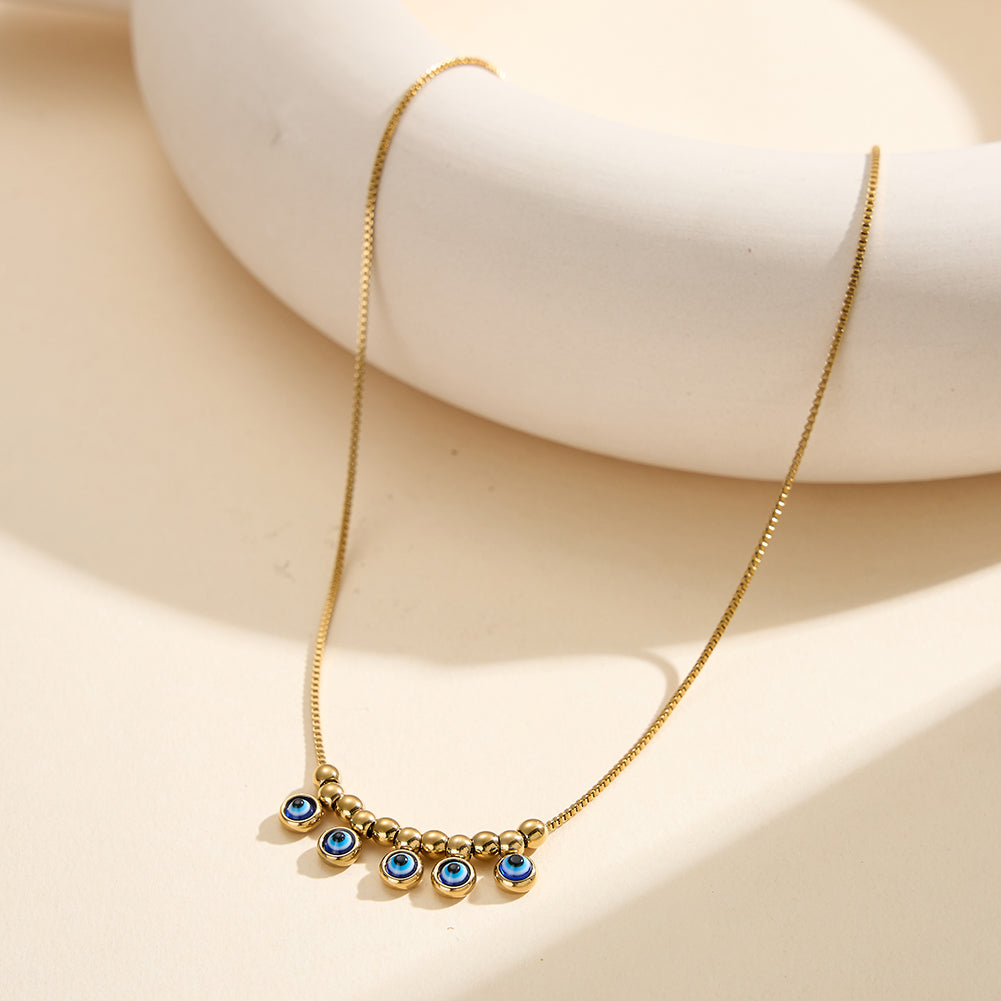 Velvet Oracle // Multi Evil Eye Textured Charm Necklace