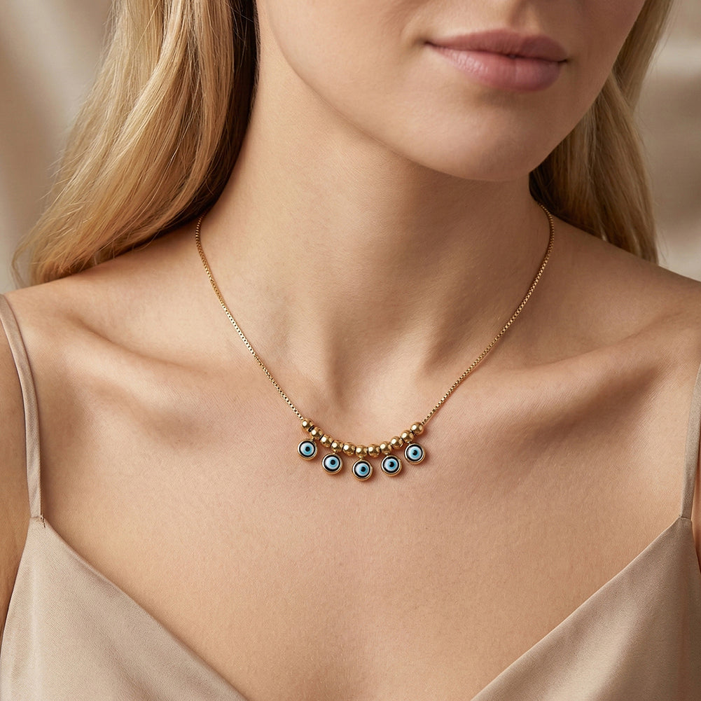 Velvet Oracle // Multi Evil Eye Textured Charm Necklace