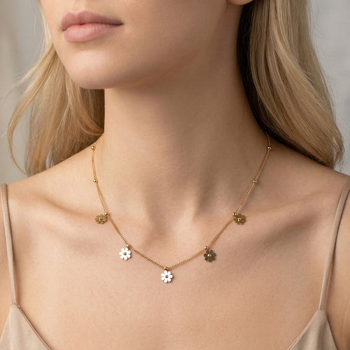 Aura Blossom // Sculptural Five-Petal Flower Bead Chain Necklace