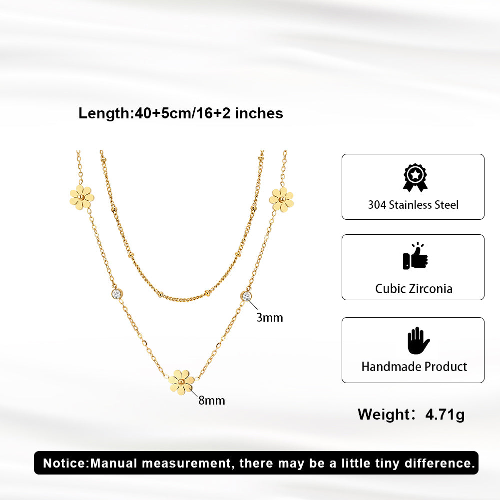 Aura Blossom // Double-Layer Flower & CZ Crystal Necklace
