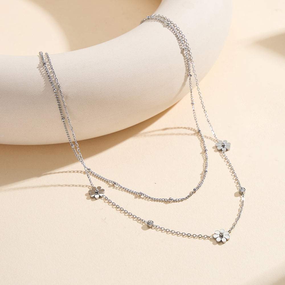 Aura Blossom // Double-Layer Flower & CZ Crystal Necklace