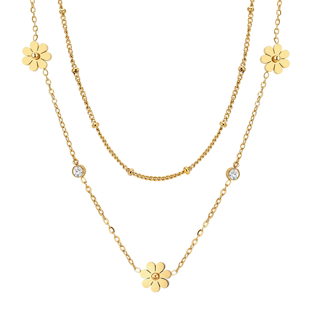 Aura Blossom // Double-Layer Flower & CZ Crystal Necklace