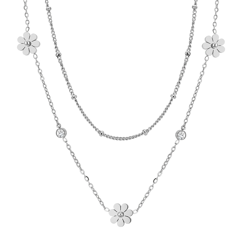 Aura Blossom // Double-Layer Flower & CZ Crystal Necklace