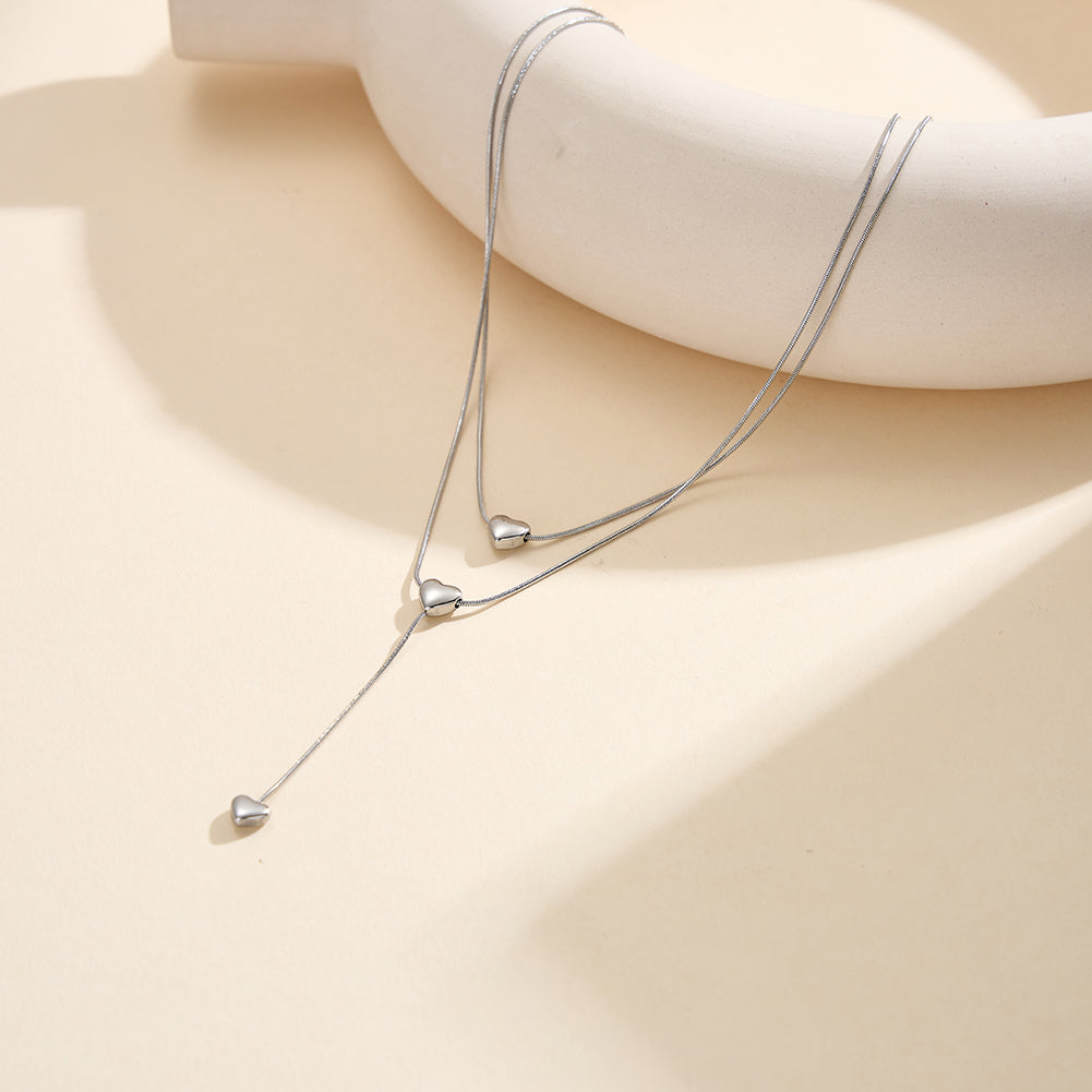 Aura Amour // Double-Layer Snake Chain & Puffy Heart Lariat Necklace