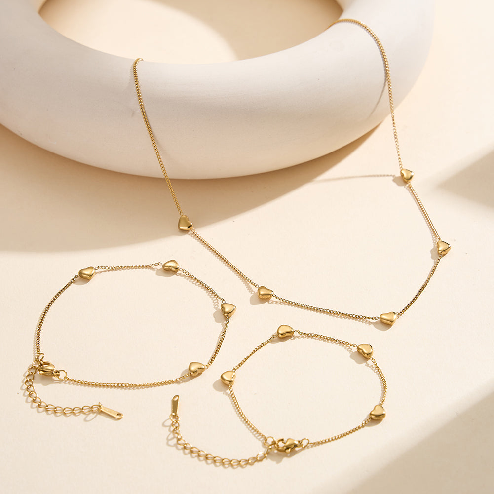Aura Amour // Double-Layer Snake Chain & Puffy Heart Lariat Necklace