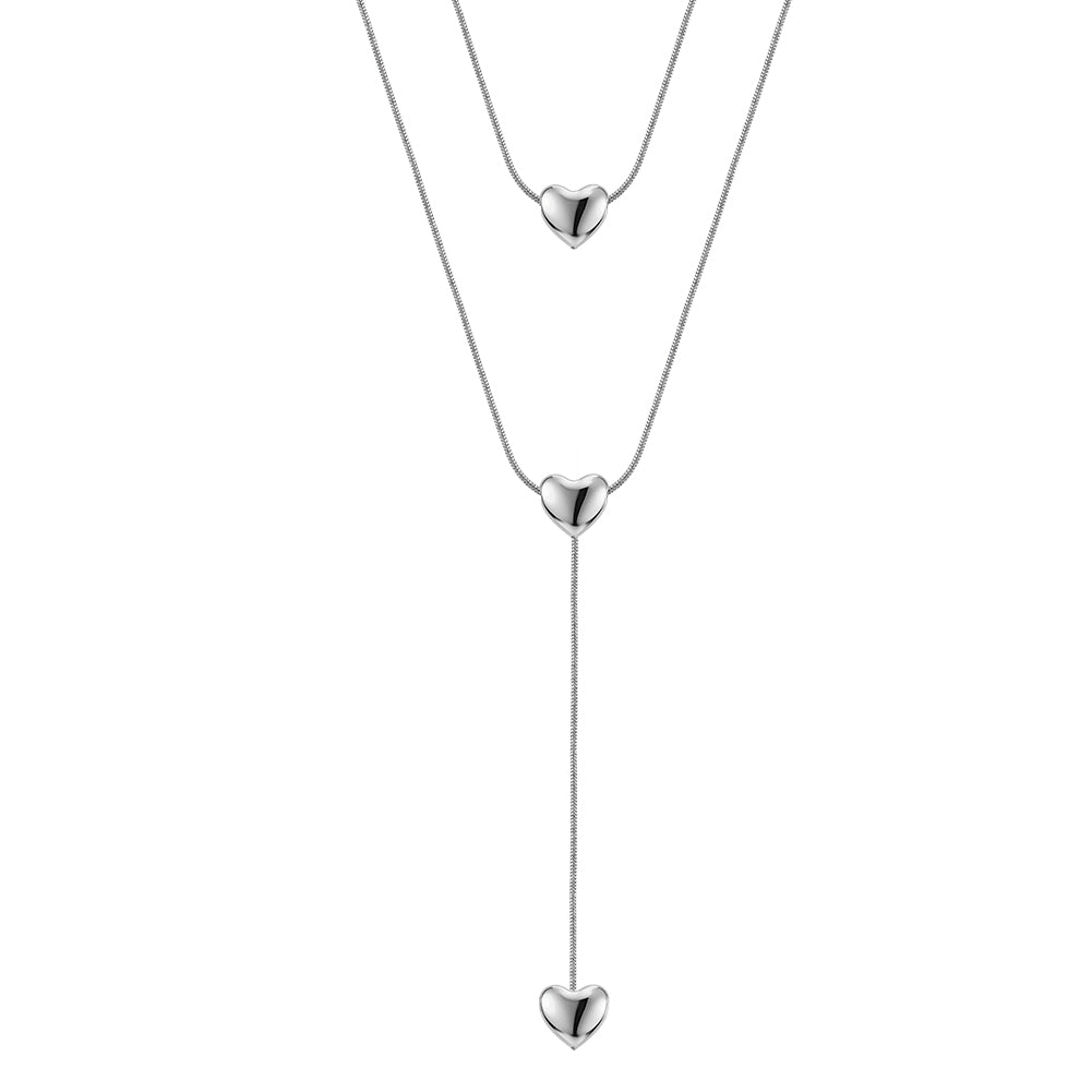 Aura Amour // Double-Layer Snake Chain & Puffy Heart Lariat Necklace