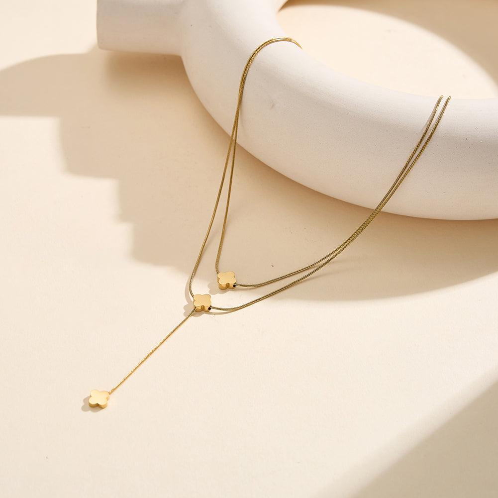 Aura Celestial // Double-Layer Snake Chain & Clover Lariat Necklace