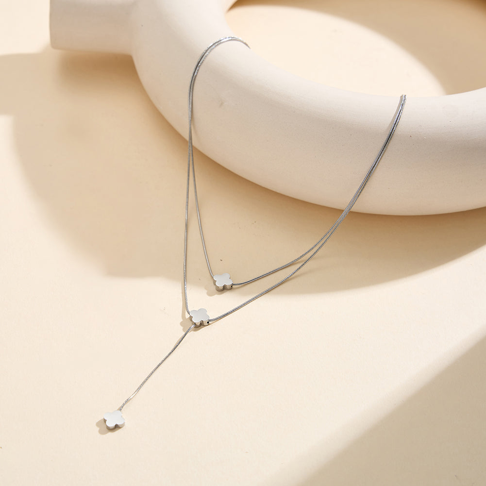 Aura Celestial // Double-Layer Snake Chain & Clover Lariat Necklace