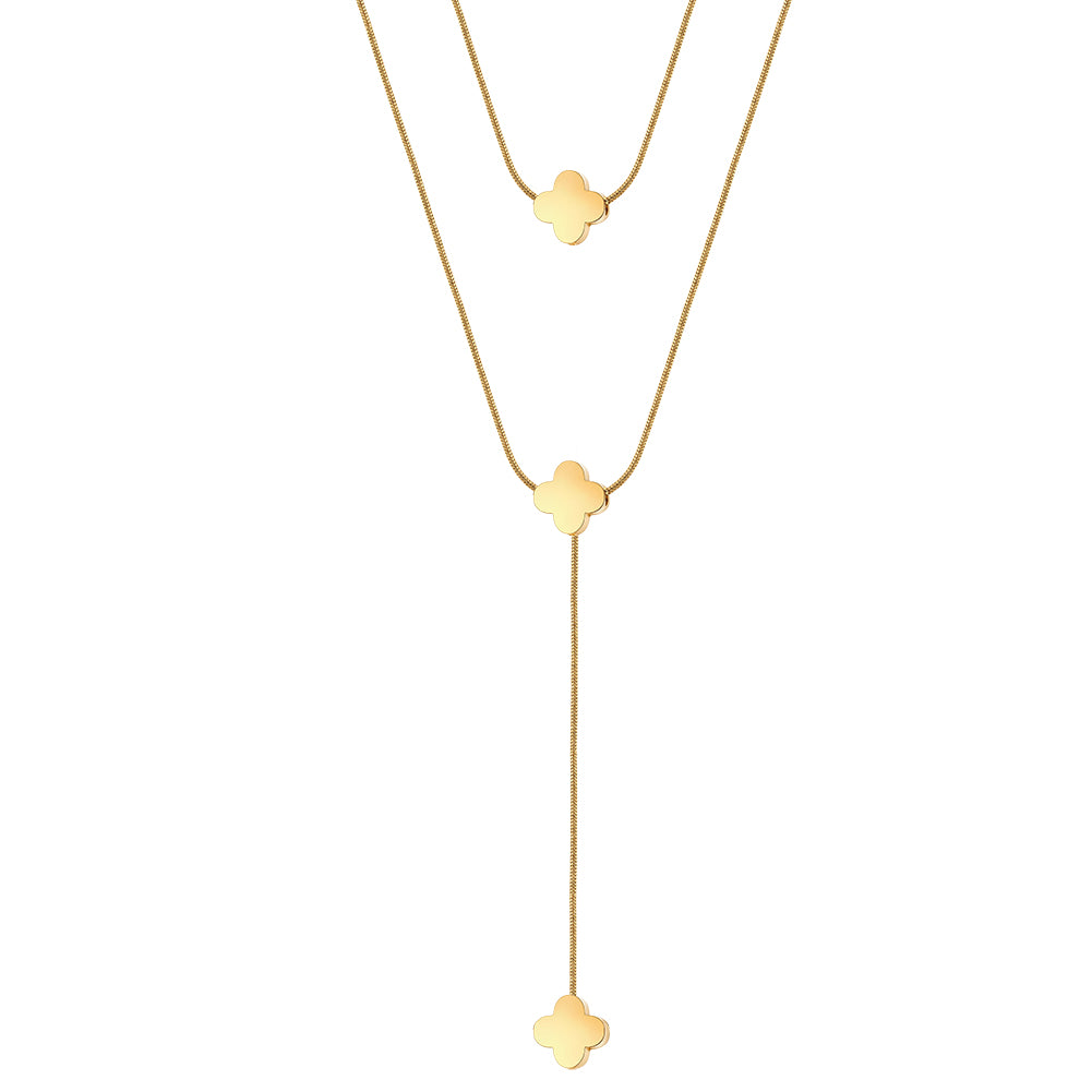 Aura Celestial // Double-Layer Snake Chain & Clover Lariat Necklace