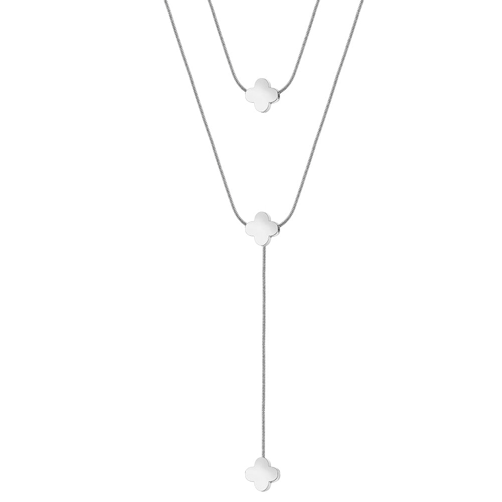 Aura Celestial // Double-Layer Snake Chain & Clover Lariat Necklace