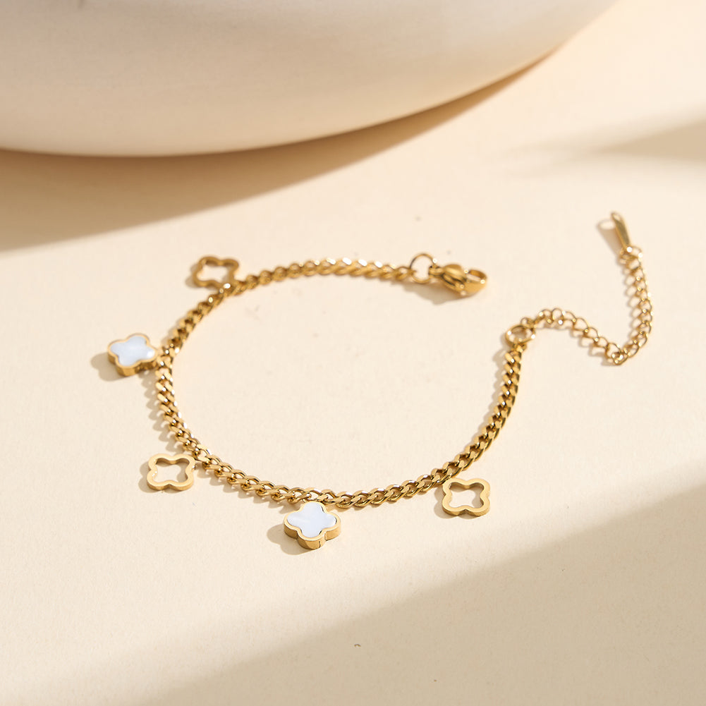 Aura Celestial // Mother of Pearl Clover Charm Anklet