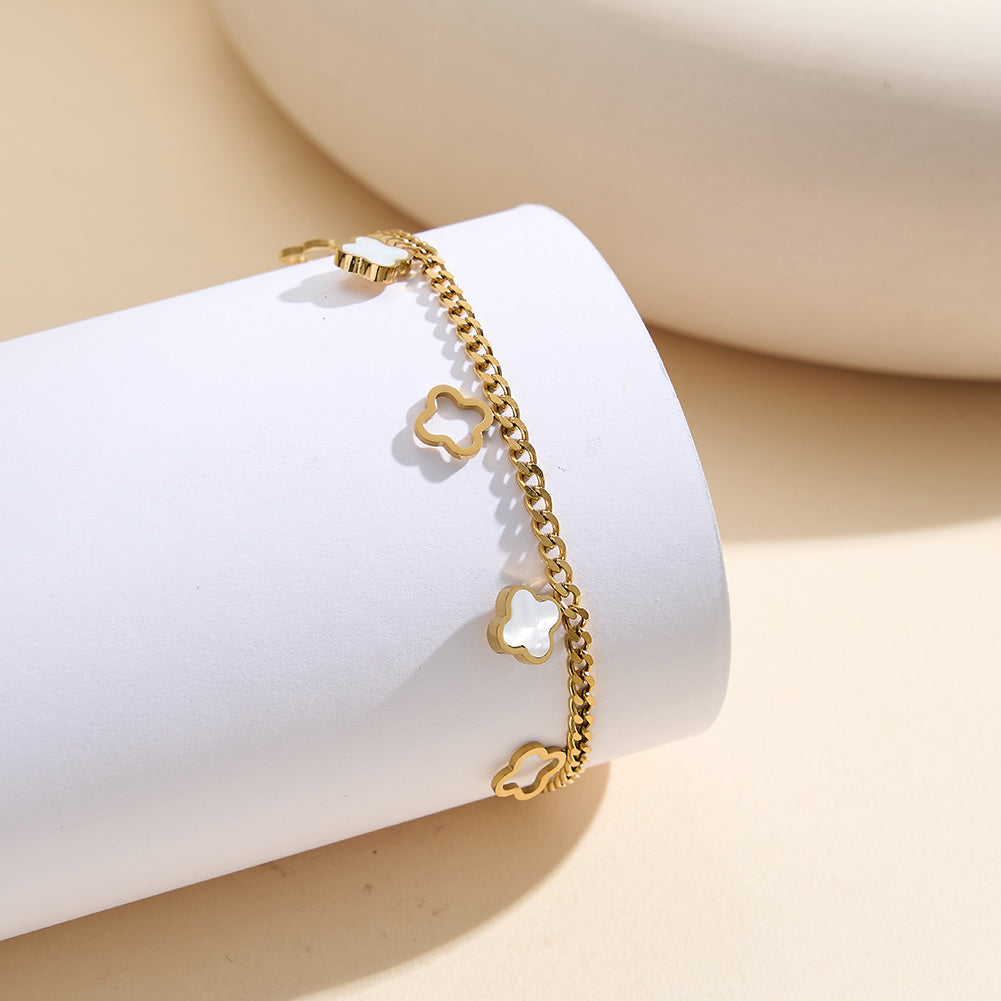 Aura Celestial // Mother of Pearl Clover Charm Anklet