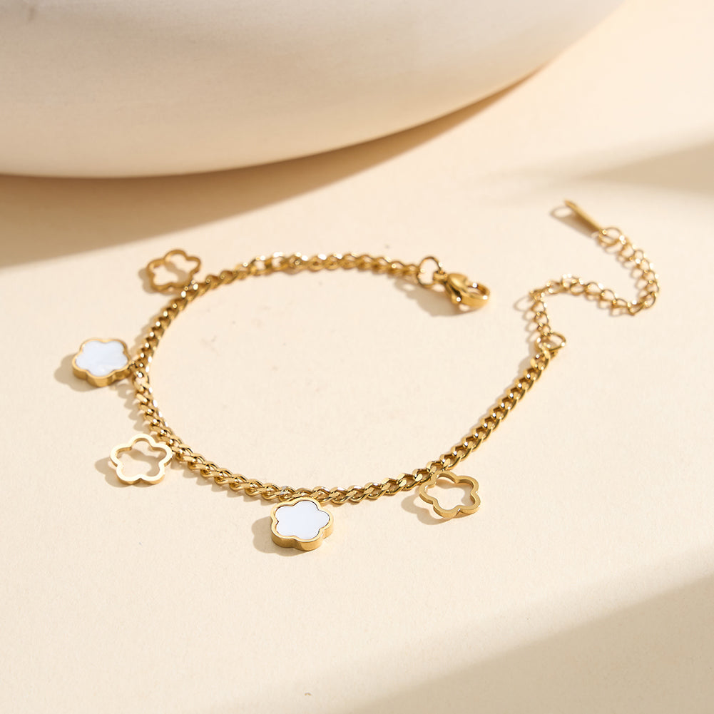 Aura Blossom // Mother of Pearl Flower Charm Anklet