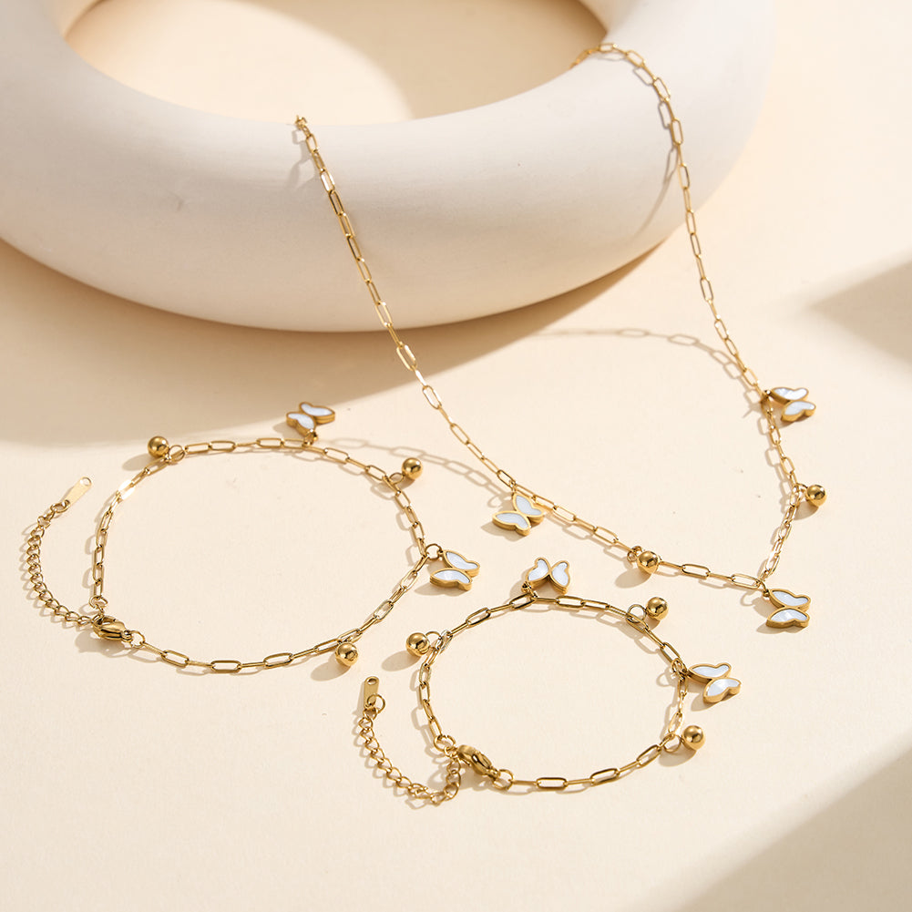 Aura Celestial // Mother of Pearl Butterfly & Bead Shimmer Anklet