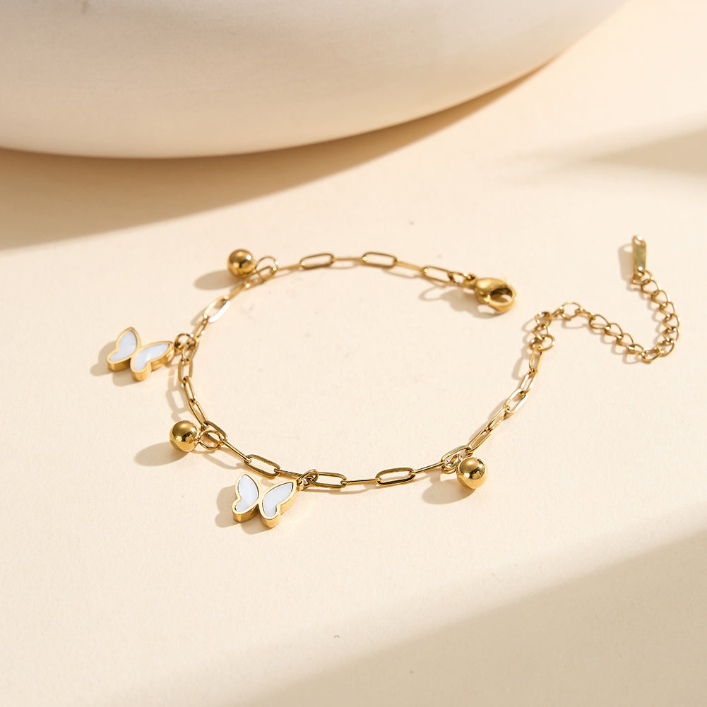 Aura Celestial // Mother of Pearl Butterfly & Bead Shimmer Anklet