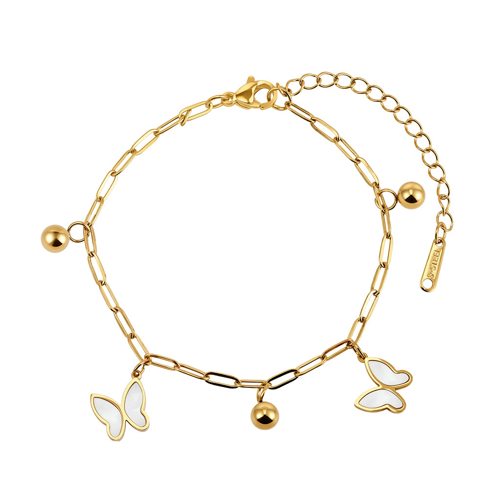 Aura Celestial // Mother of Pearl Butterfly & Bead Shimmer Anklet